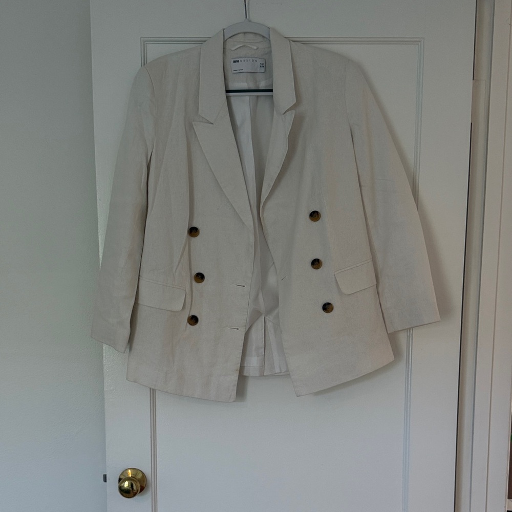 ASOS Cream Double-Breasted Blazer